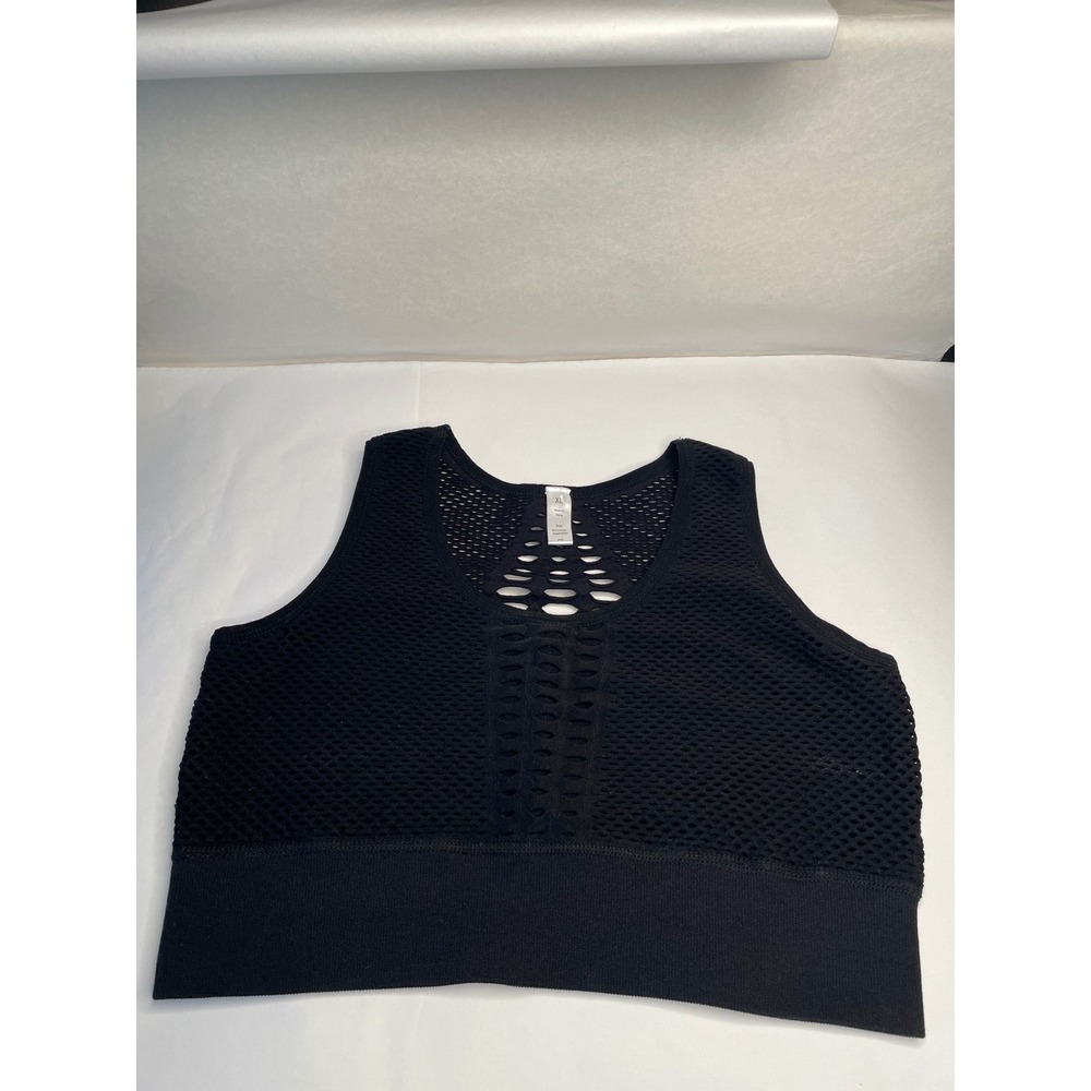 Black Laser Cut Mesh Sports Bra XL